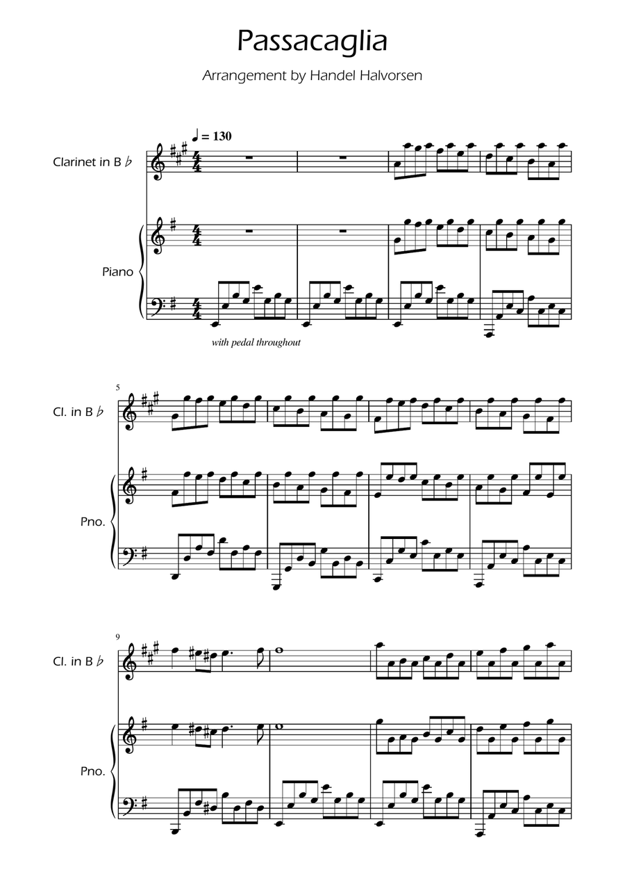 Passacaglia - Handel/Halvorsen - Clarinet Solo w/ Piano