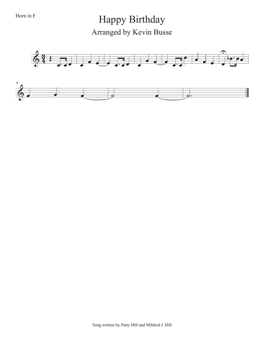 Happy Birthday - Horn in F Horn Solo scores gallery preview page 1