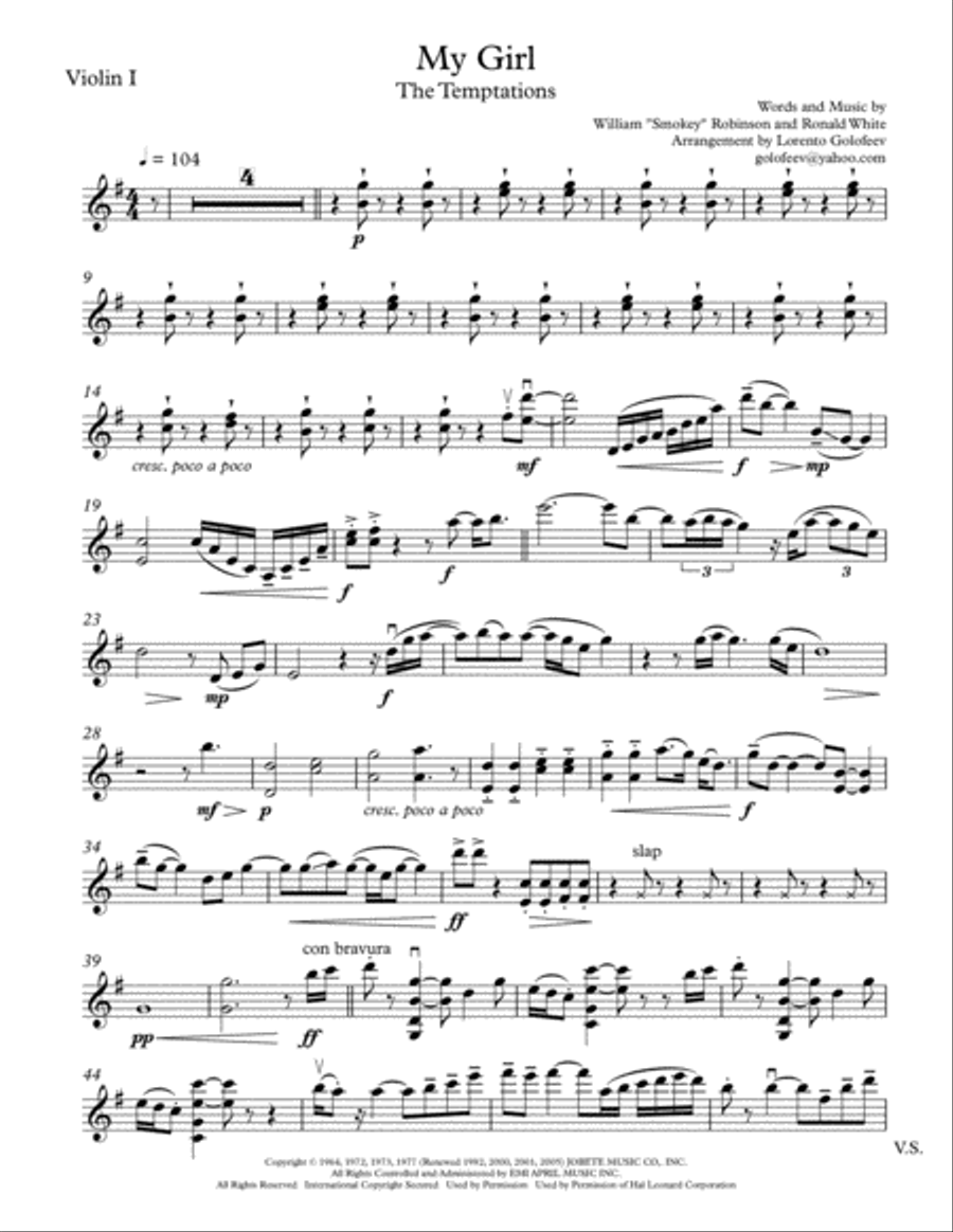 My Girl My Girl String Quartet scores gallery preview page 1