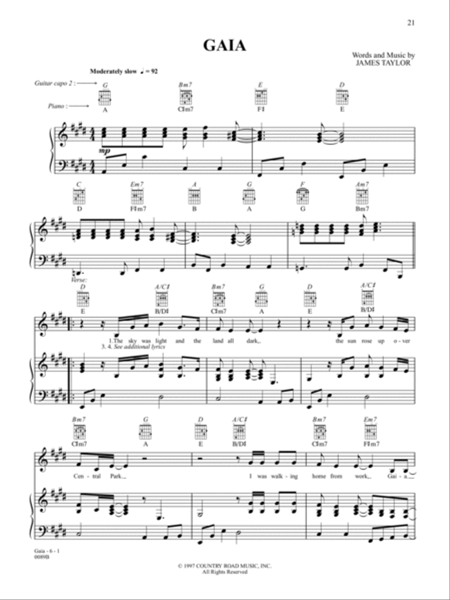 Gaia Gaia Piano, Vocal, Guitar scores gallery preview page 1