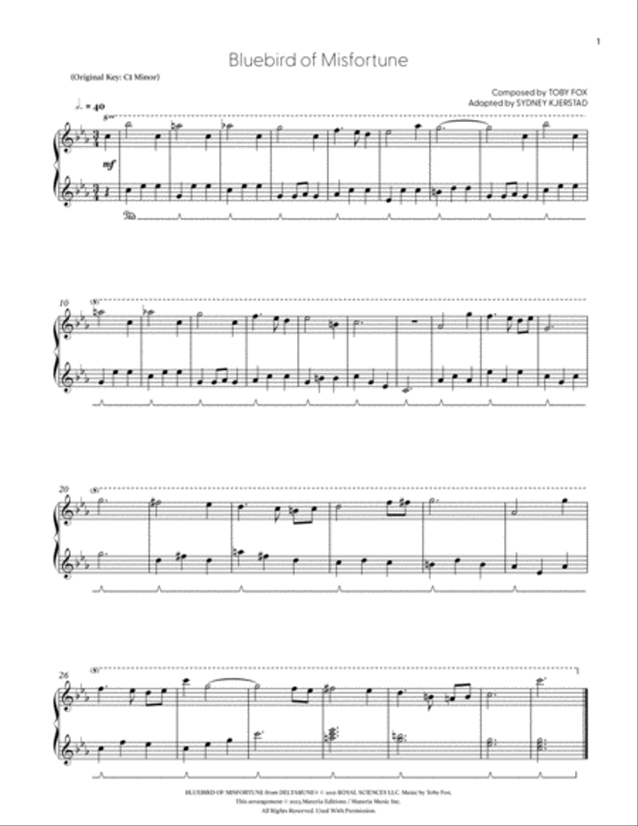 Bluebird of Misfortune (DELTARUNE Chapter 2 - Piano Sheet Music) Easy Piano scores gallery preview page 2