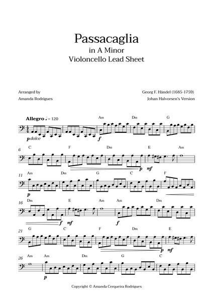 Passacaglia - Easy Cello Lead Sheet in Am Minor (Johan Halvorsen's Version) image number null