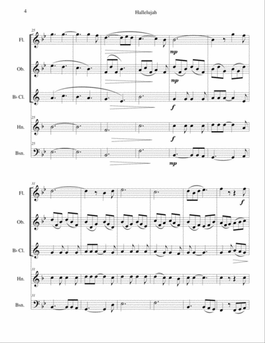 Hallelujah Woodwind Quintet scores gallery preview page 4