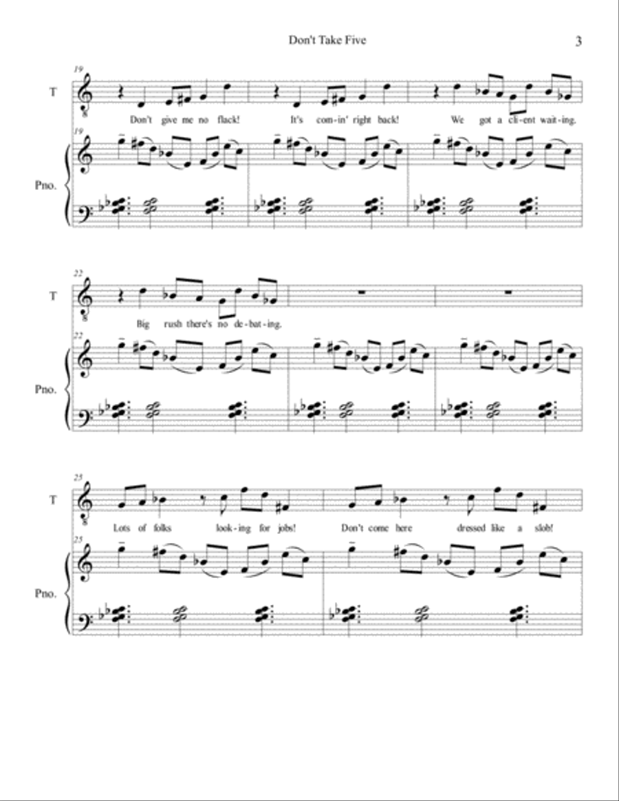 Don't Take Five Tenor Voice scores gallery preview page 3