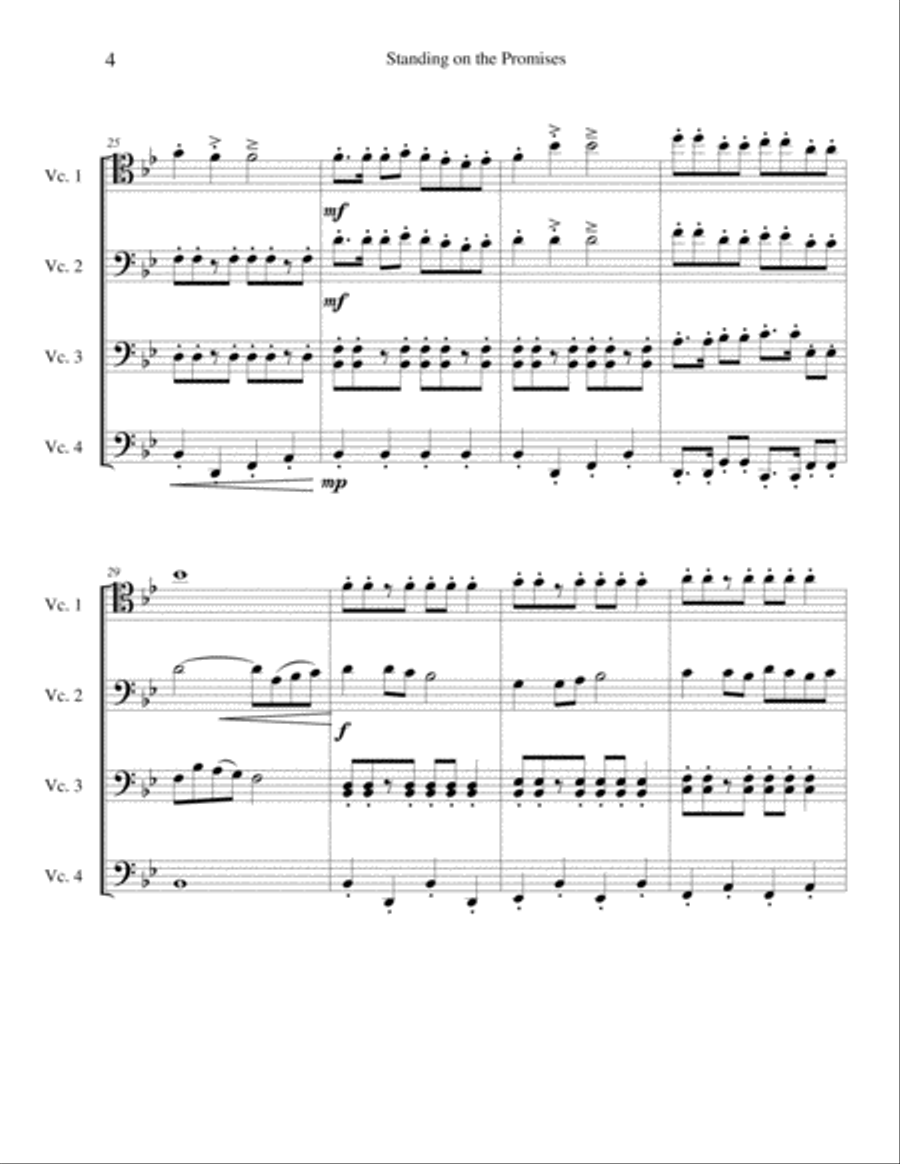 Standing on the Promises - Cello Quartet String Quartet scores gallery preview page 5