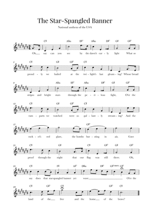 The Star Spangled Banner (National Anthem of the USA) - with lyrics - C-sharp Major