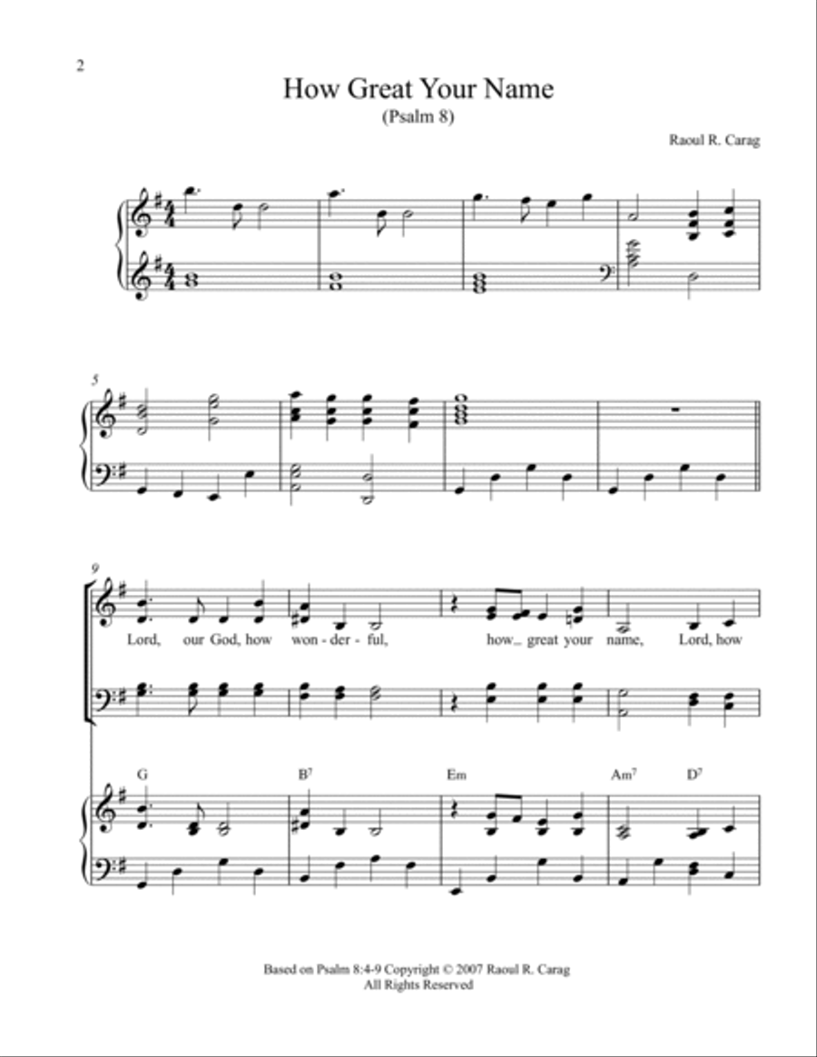 How Great Your Name (Psalm 8) 4-Part scores gallery preview page 2