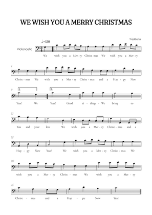 We Wish You a Merry Christmas for cello • easy Christmas sheet music