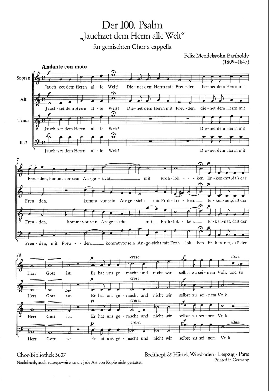 Psalm 100 MWV B 45 “Jauchzet dem Herren alle Welt” A Cappella scores gallery preview page 1