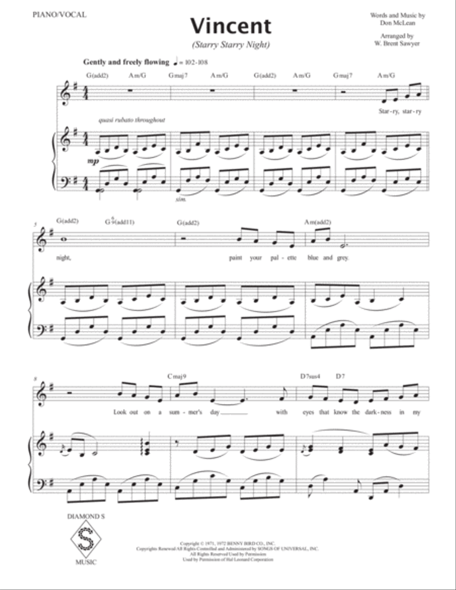 Vincent (Starry Starry Night) Voice Solo scores gallery preview page 2