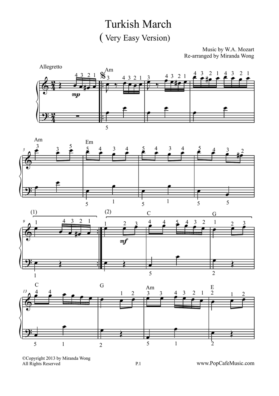 Turkish March (Mozart) - Very Easy Piano Version Easy Piano scores gallery preview page 2