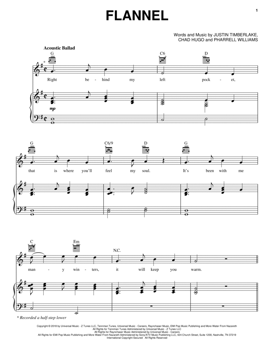Flannel Piano, Vocal, Guitar scores gallery preview page 1