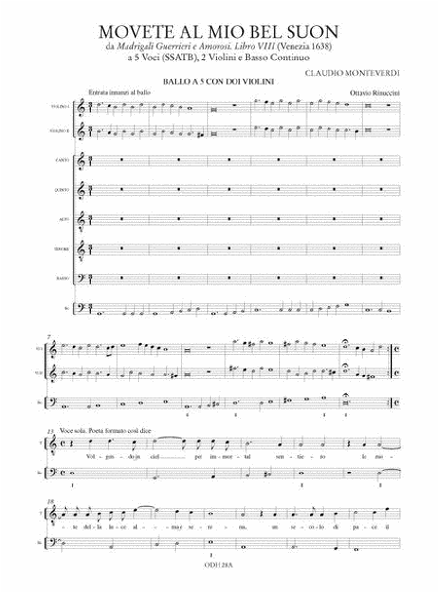 Movete al mio bel suon. Ballo a 5 con doi Violini (Madrigali Guerrieri. Libro VIII, No. 9) for 5 Voices (SSATB), 2 Violins and Continuo SSATB scores gallery preview page 2