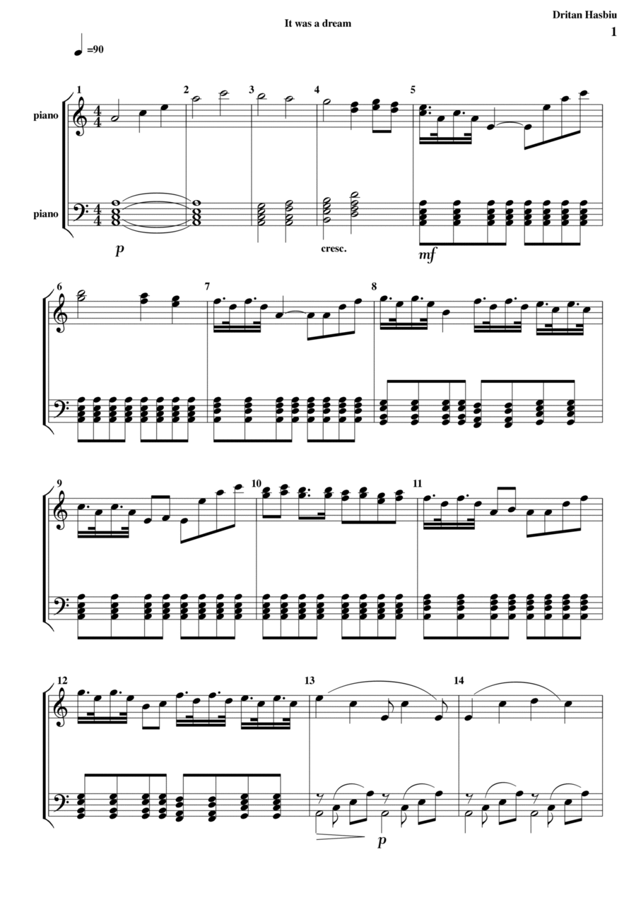 It was a dream Piano Solo scores gallery preview page 1