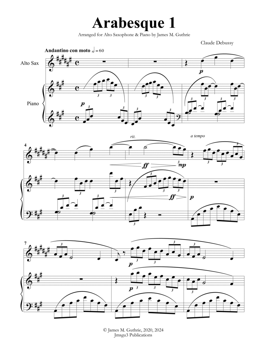 Debussy: Arabesque 1 for Alto Sax & Piano image number null