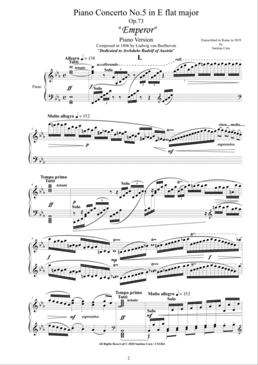 Beethoven - Piano Concerto No.5 in E flat major 'Emperor' Op.73 - Piano Version Piano Solo scores gallery preview page 2