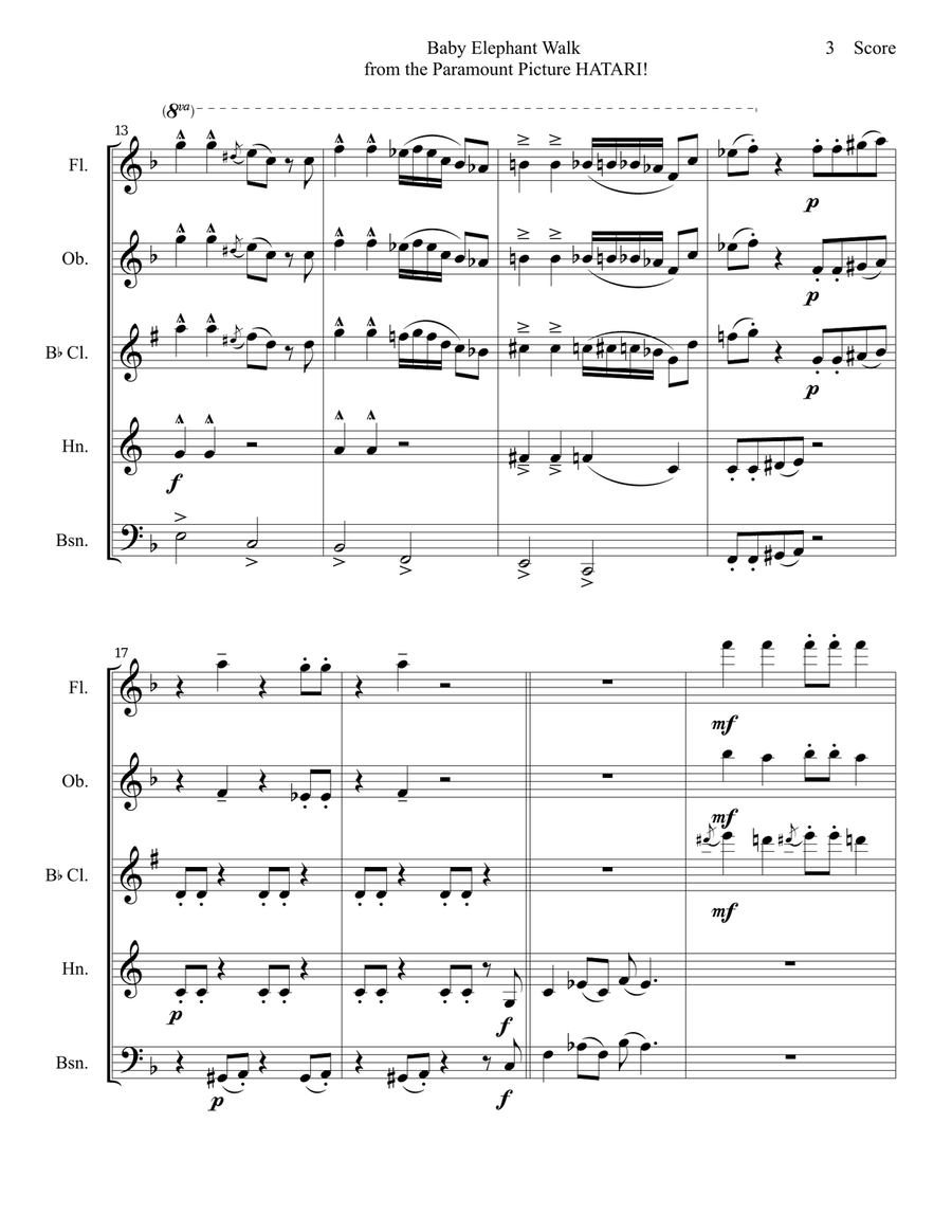 Baby Elephant Walk from the Paramount Picture HATARI! Woodwind Quintet scores gallery preview page 4