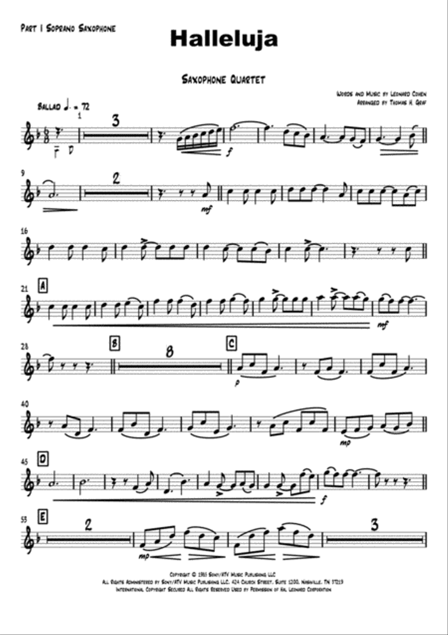 Hallelujah Woodwind Quartet scores gallery preview page 6