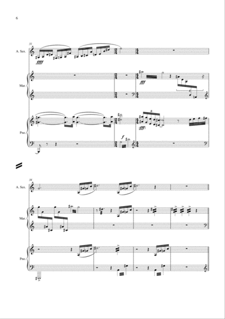Carson Cooman: Frequent Flyer (2005) for alto saxophone, marimba, and piano Small Ensemble scores gallery preview page 6