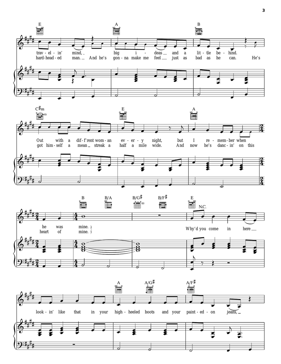 Why'd You Come In Here Lookin' Like That Piano, Vocal, Guitar scores gallery preview page 3