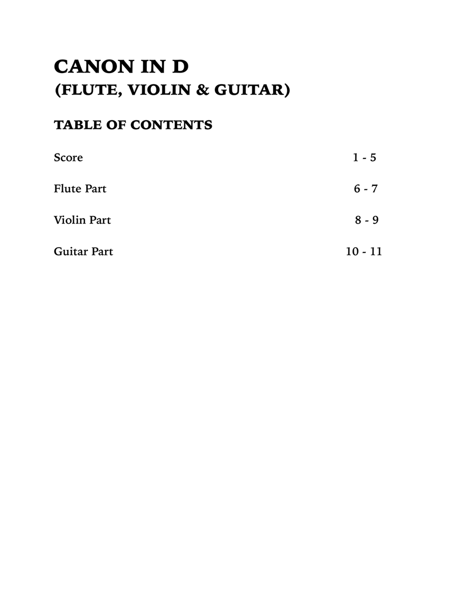 Canon in D (Trio for Flute, Violin and Guitar) Small Ensemble scores gallery preview page 4