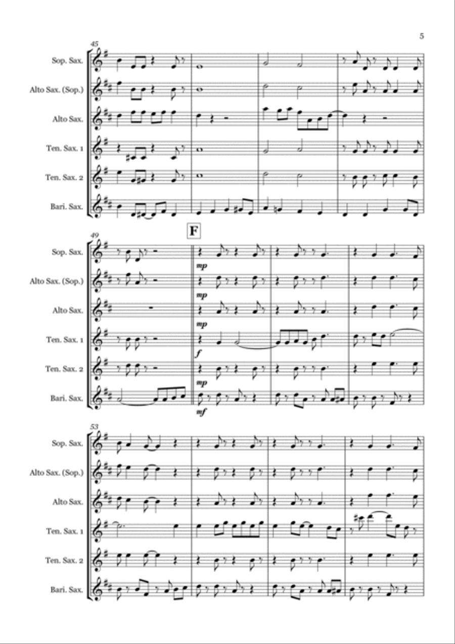 Under The Moon Of Love Saxophone Quintet scores gallery preview page 5