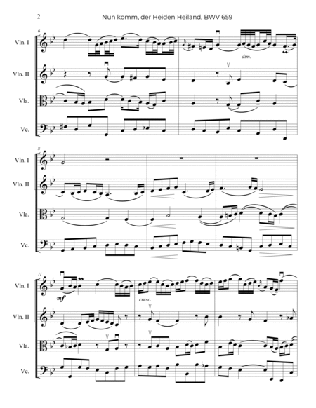 Bach: Nun komm, der Heiden Heiland, BWV 659 - String Quartet image number null