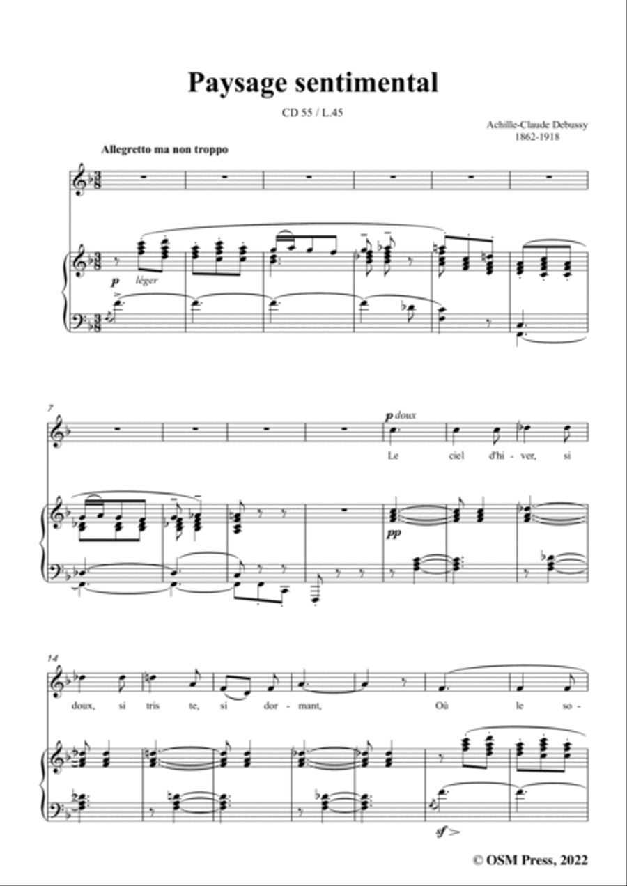 Debussy-Paysage sentimental,in F Major,CD 55;L.45,for Voice and Piano Voice Solo scores gallery preview page 3
