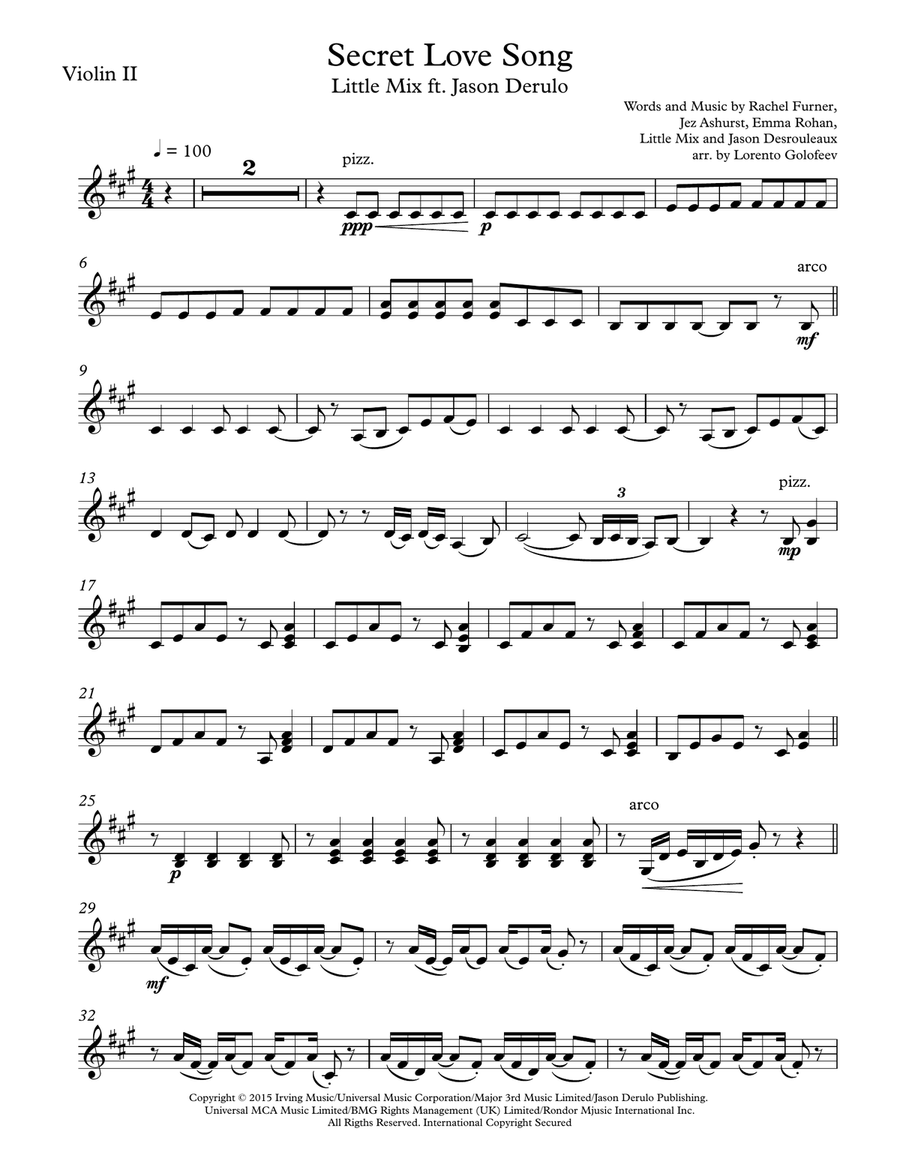 Secret Love Song String Quartet scores gallery preview page 3