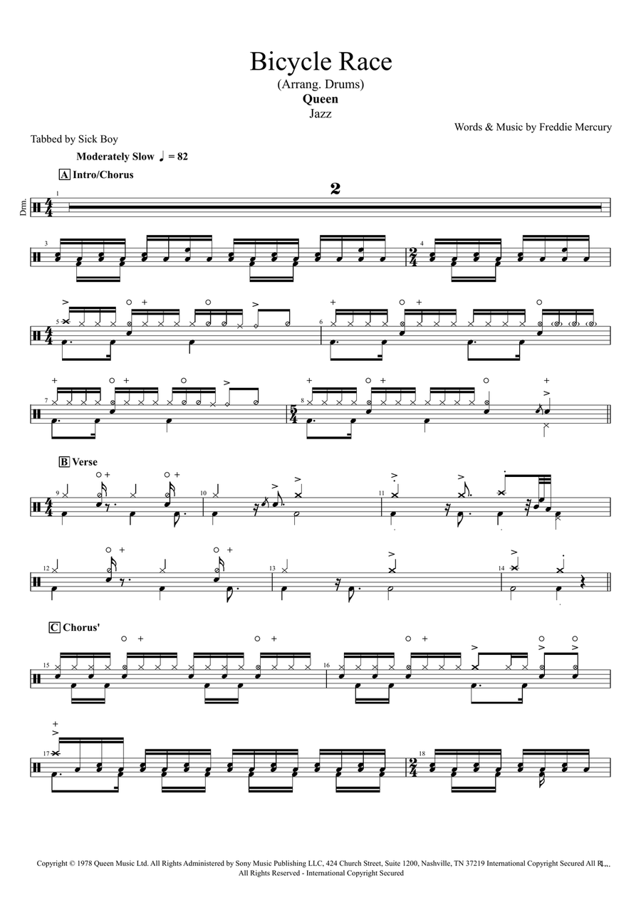 Bicycle Race Drum Set scores gallery preview page 1