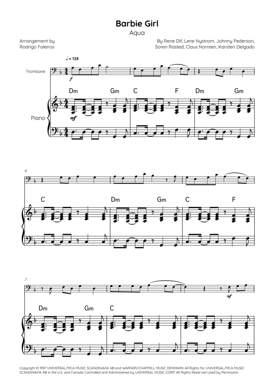 Barbie Girl Piano scores gallery preview page 1