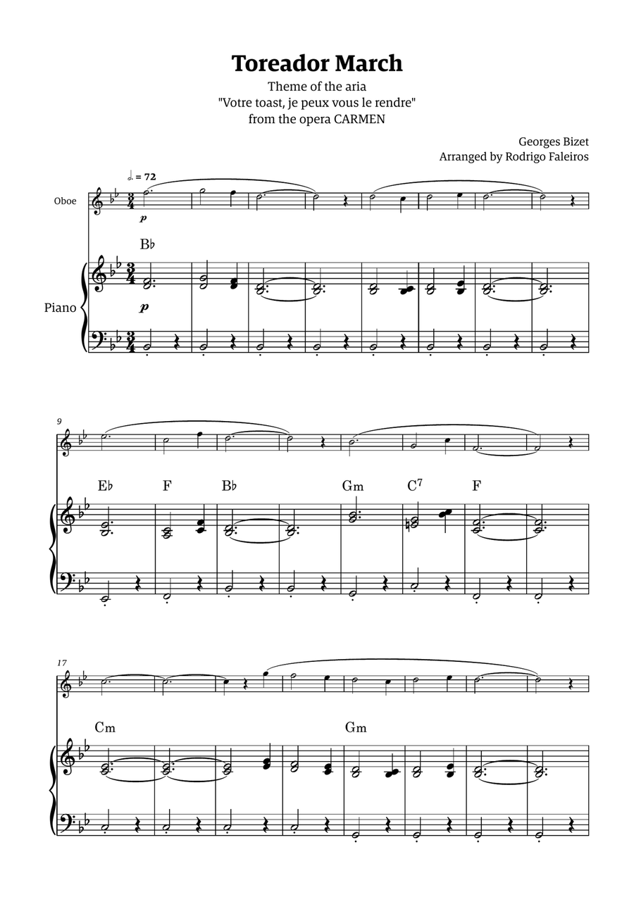 Toreador March (from the opera Carmen) - easy version Chamber Music scores gallery preview page 1