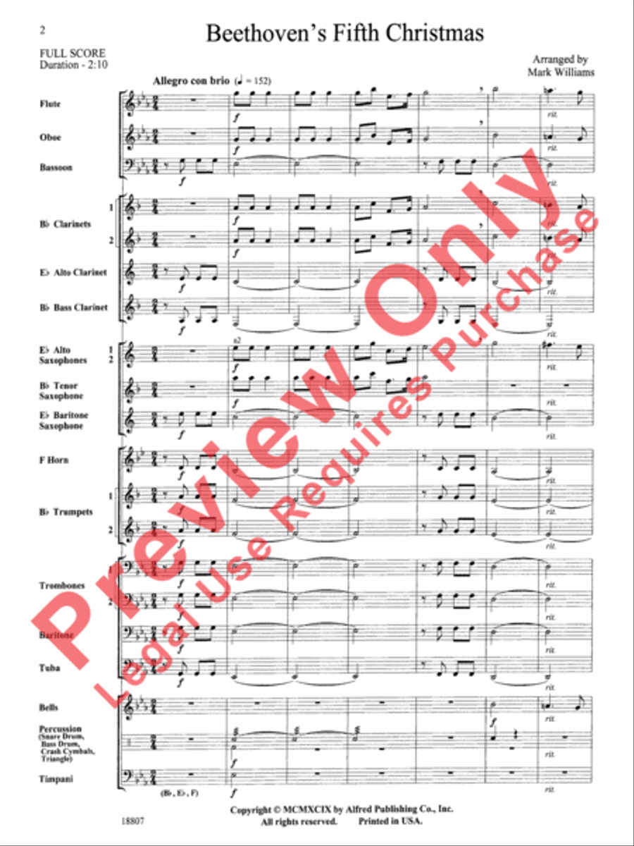 Beethoven's Fifth Christmas Concert Band scores gallery preview page 3
