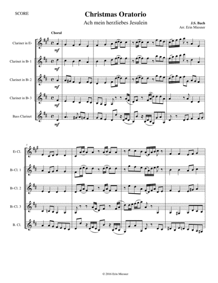 "Ach mein herzliebes Jesulein" from Christmas Oratorio for Clarinet Quartet