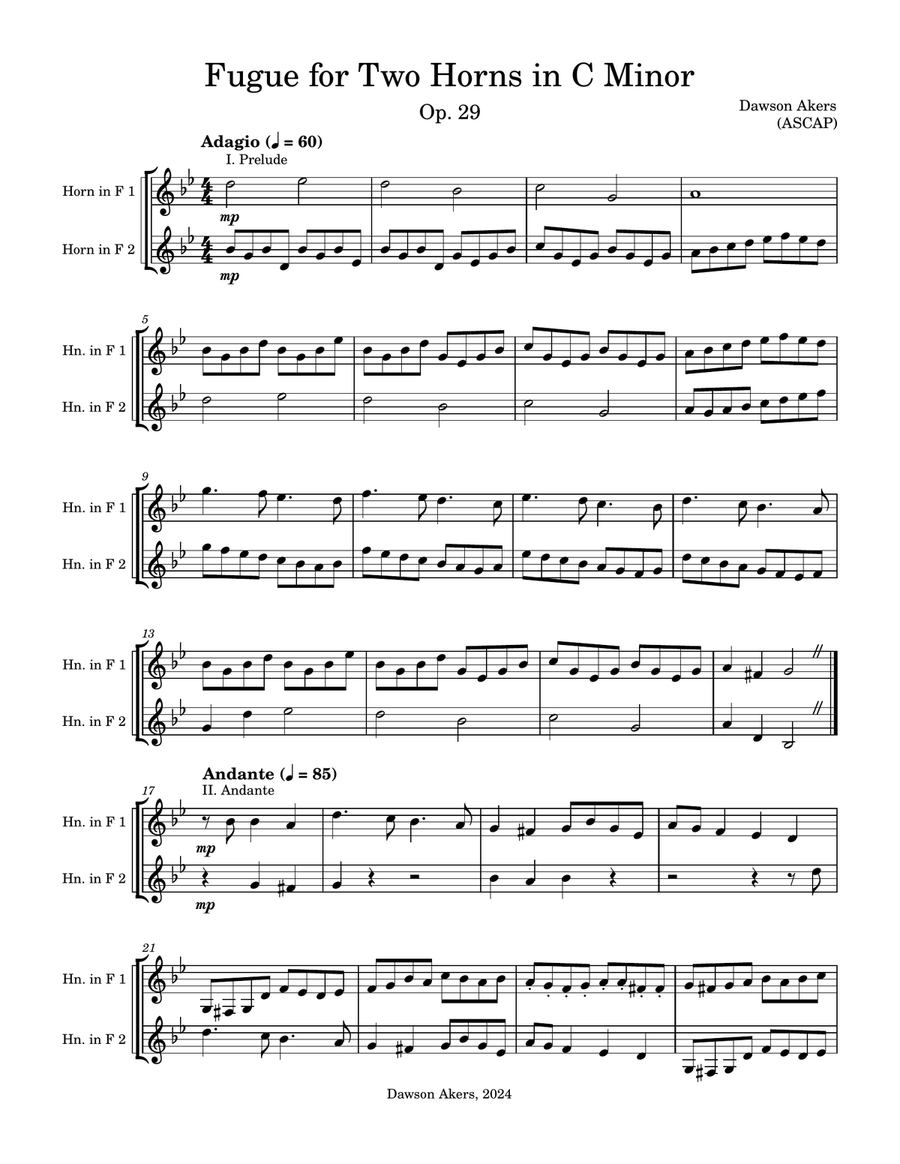 Fugue for Two Horns in C Minor, Op. 29 Brass Duet scores gallery preview page 1