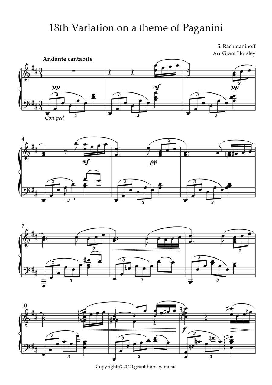 Rhapsody on theme of Paganini (18th variation) Piano Solo -Simplified Version Piano Solo scores gallery preview page 2