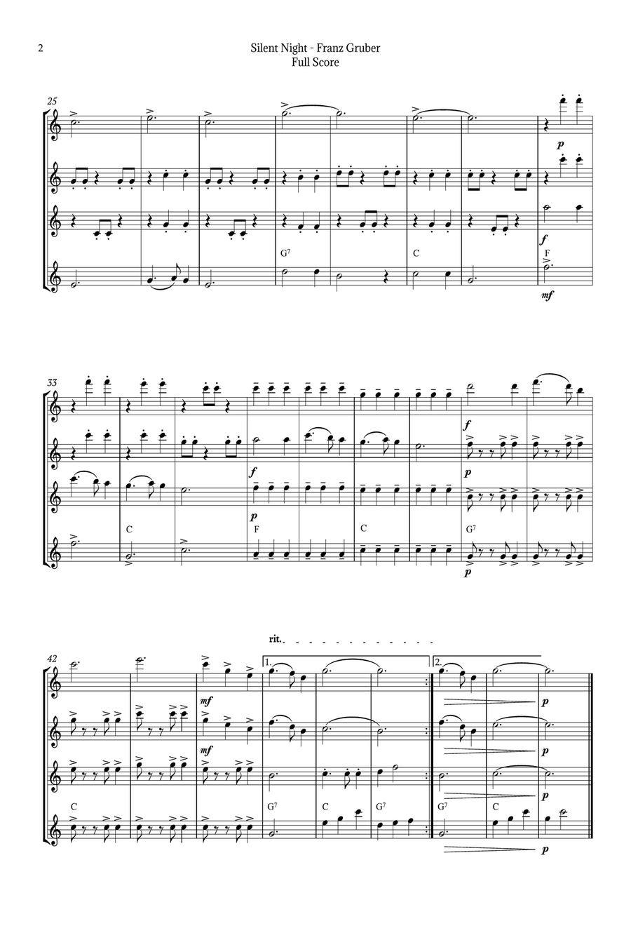 Silent Night for Flute Quartet Flute Quartet scores gallery preview page 2