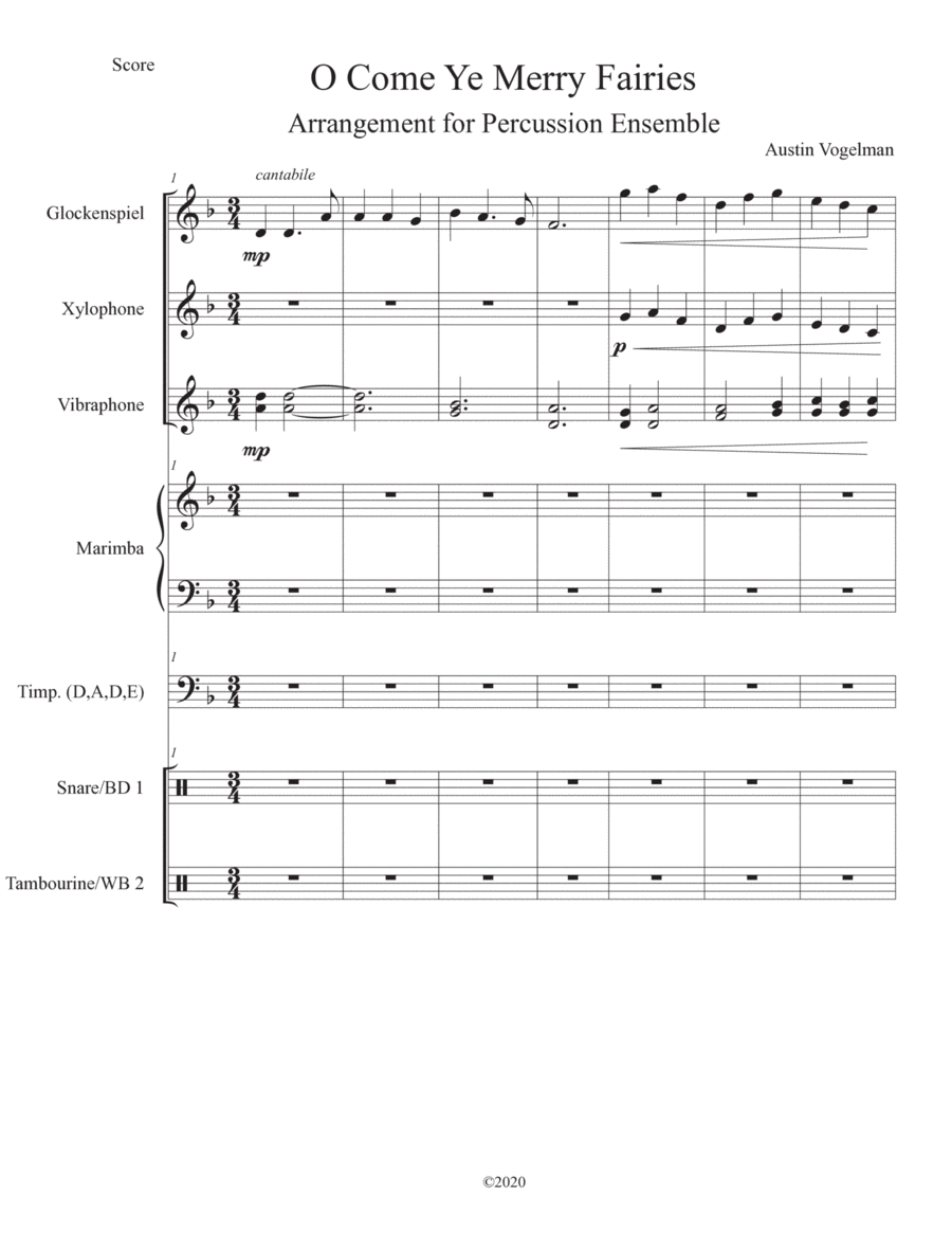O Come Ye Merry Fairies Percussion Ensemble scores gallery preview page 1