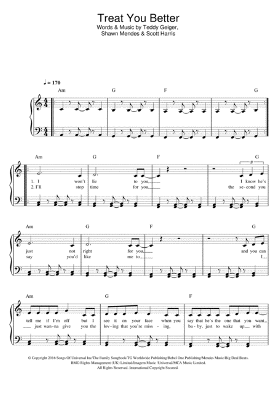 Treat You Better Treat You Better Easy Piano scores gallery preview page 1