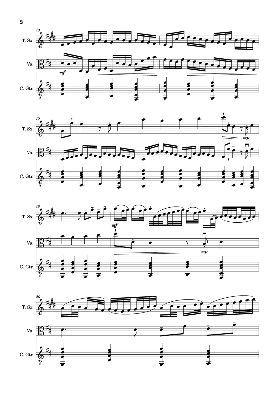 Canon in D Major, P.37; T.337. T. Sax, Viola, and Guitar. Score and Parts. Chamber Music scores gallery preview page 2