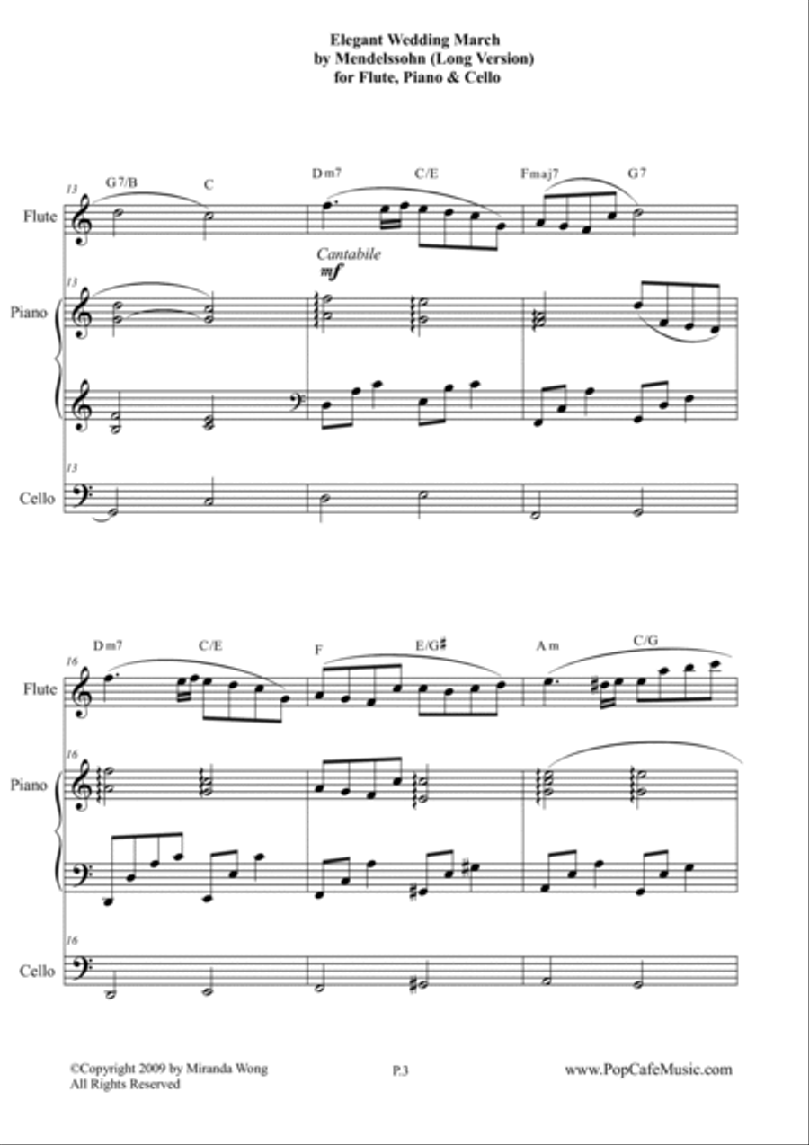 Elegant Wedding March (Long Version) for Flute, Piano & Cello Small Ensemble scores gallery preview page 3