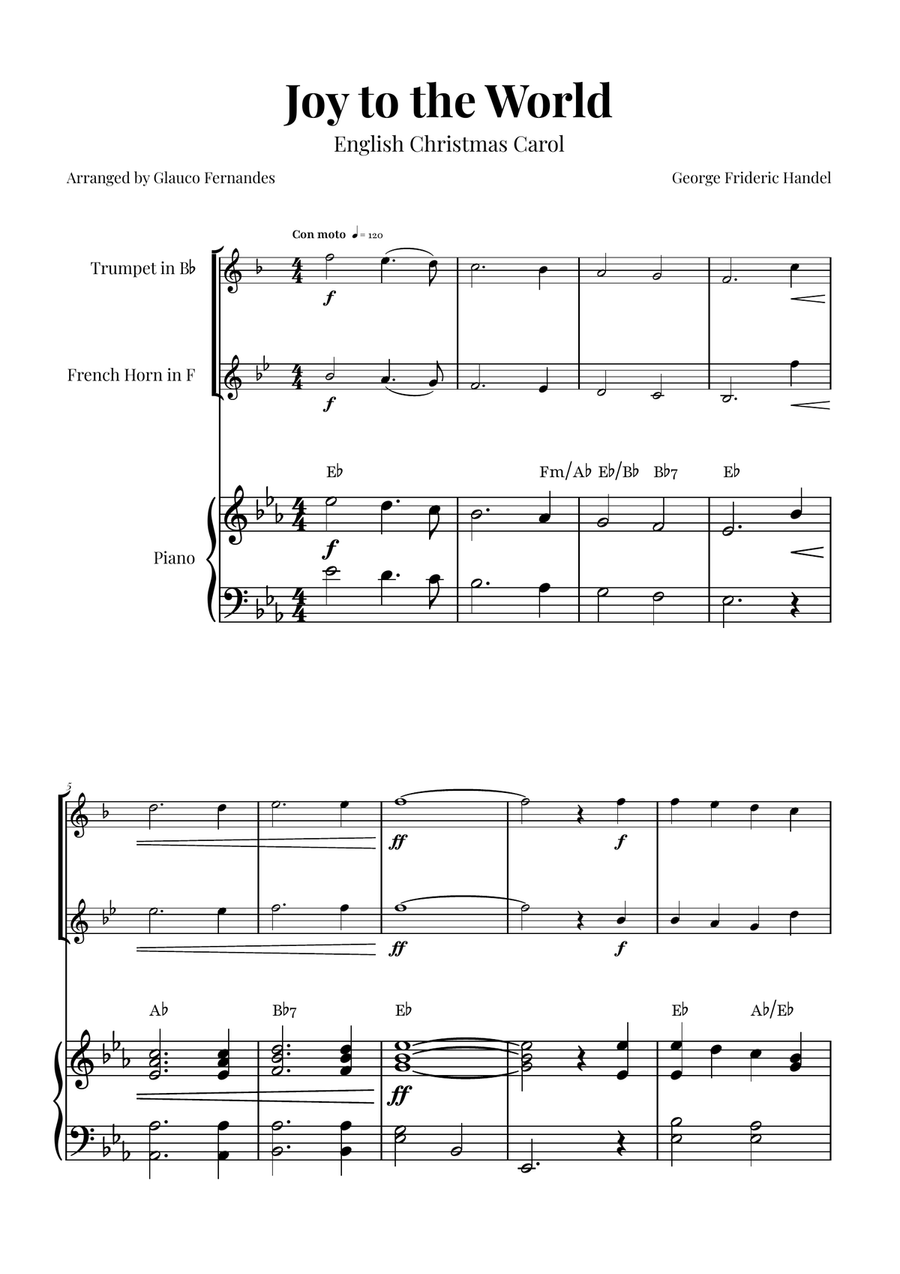 Joy to the World | BEAUTIFUL Duet Brass Duet scores gallery preview page 1