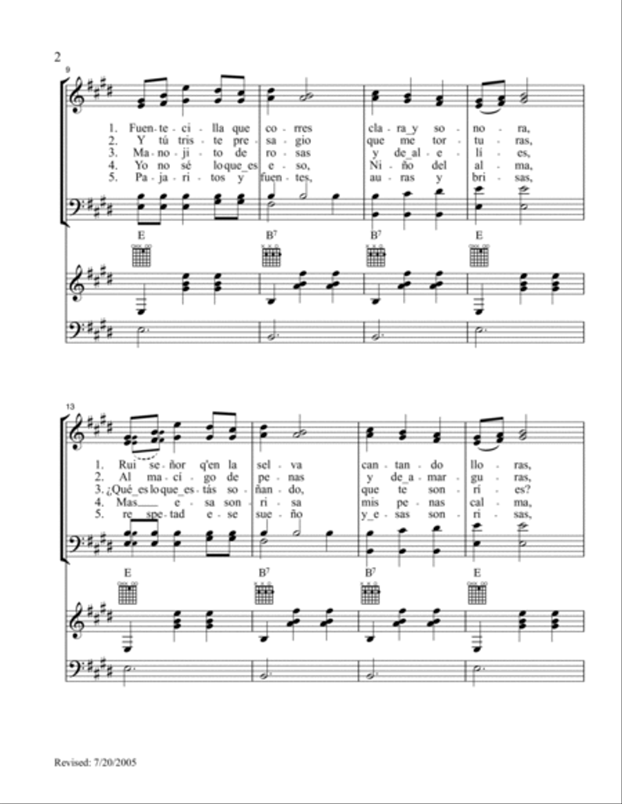 A la Nanita Nana for SATB Chorus Guitar, and Bass 4-Part scores gallery preview page 2