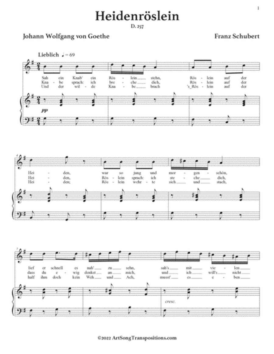 SCHUBERT: Heidenröslein, D. 257 (transposed to G major, G-flat major, and F major)