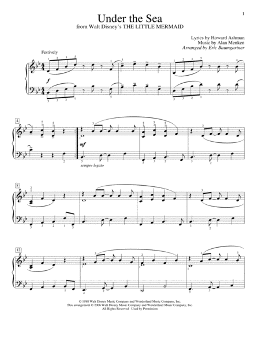 Under The Sea (from The Little Mermaid) Piano Method scores gallery preview page 1
