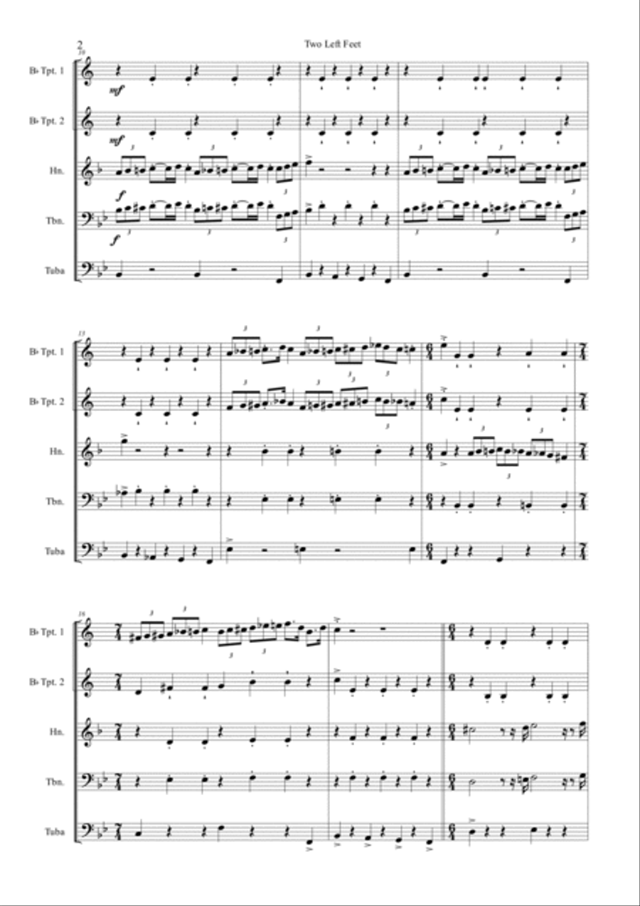 Two Left Feet (Brass Quintet) Brass Quintet scores gallery preview page 2