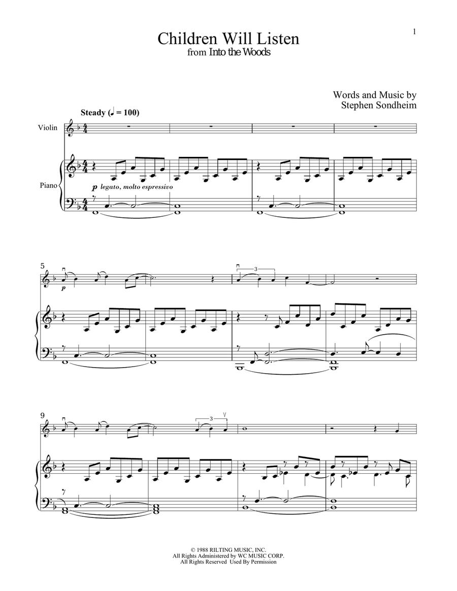 Children Will Listen (from Into The Woods) Violin Solo scores gallery preview page 1