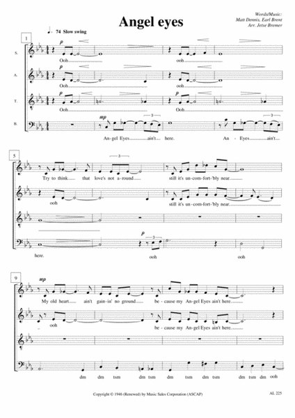 Angel Eyes, (easy) sheet music for piano solo (PDF-interactive)