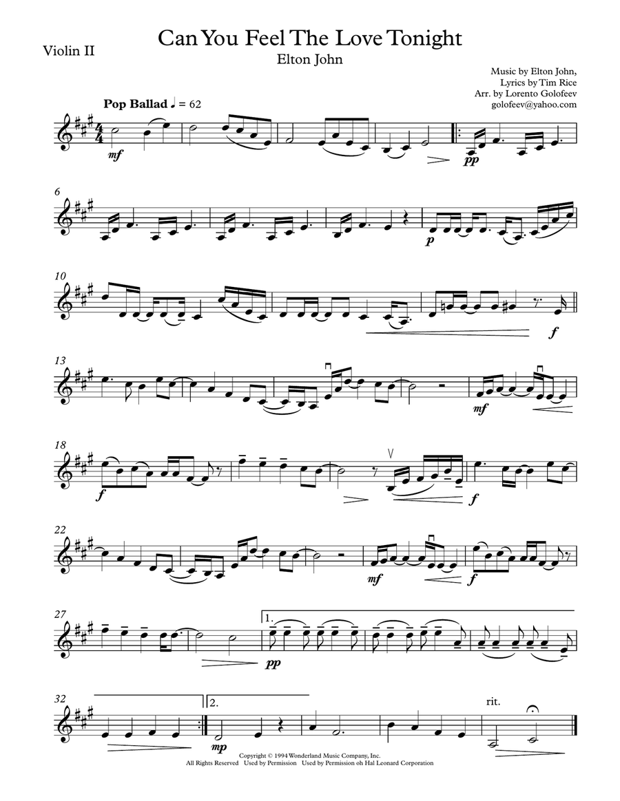 Can You Feel The Love Tonight String Quartet scores gallery preview page 2