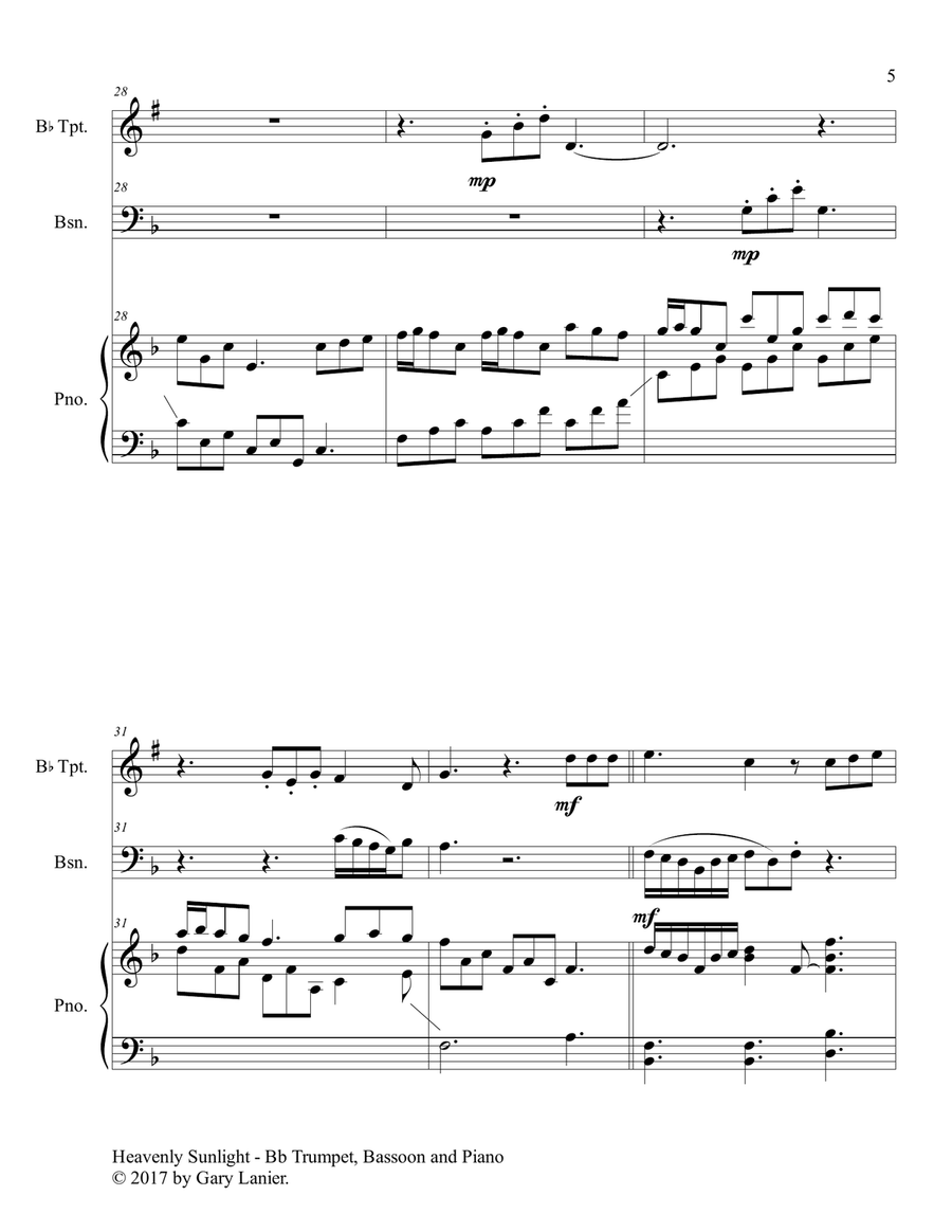 HEAVENLY SUNLIGHT (Trio - Bb Trumpet, Bassoon & Piano with Score/Parts) Trumpet Trio scores gallery preview page 6
